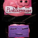 pinkdormouse badgeholder - polymer clay & acrylic